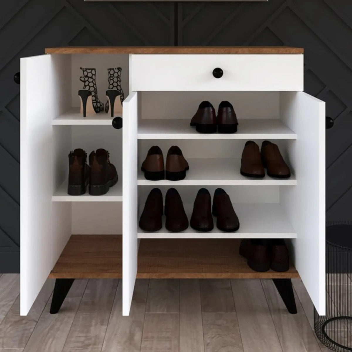 Elegant Shoe Cabinet with Wooden Legs 90 × 35 cm – SU86