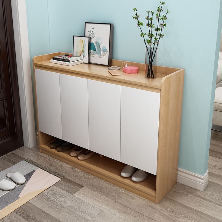 Modern light wood and white shoe cabinet