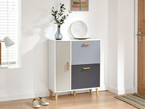 Modern white and grey shoe cabinet front view