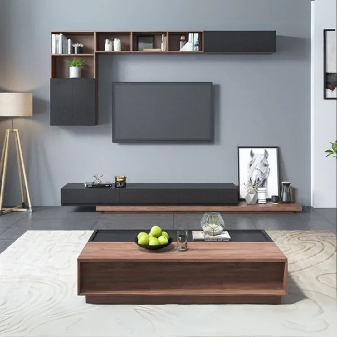 Black & Wood Living Room Set – 200 × 40 × 40 cm | SET3
