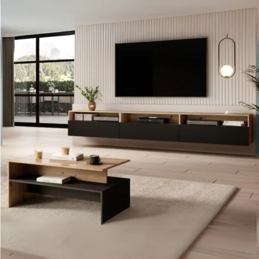 Black & Wood Living Room Set – 160 × 40 × 40 cm | SET52