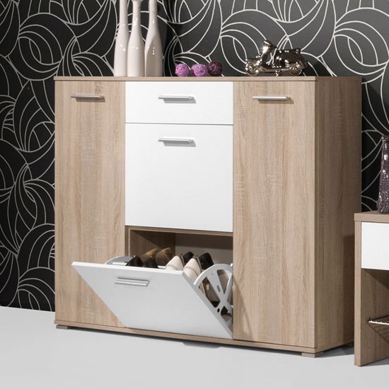 MDF Shoe Cabinet – White & Wood | SU17 | 120 × 40 × 100 cm