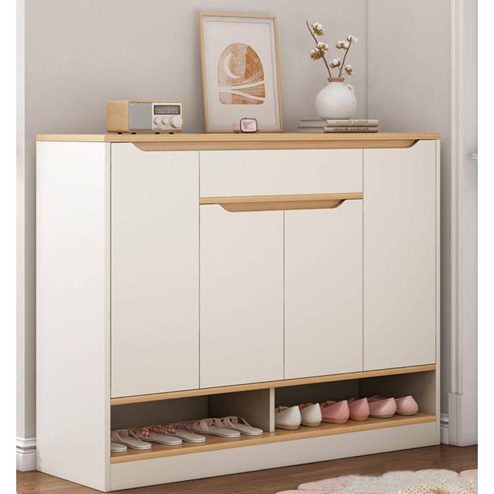 MDF Shoe Cabinet – White & Wood | SU20 | 140 × 40 × 100 cm
