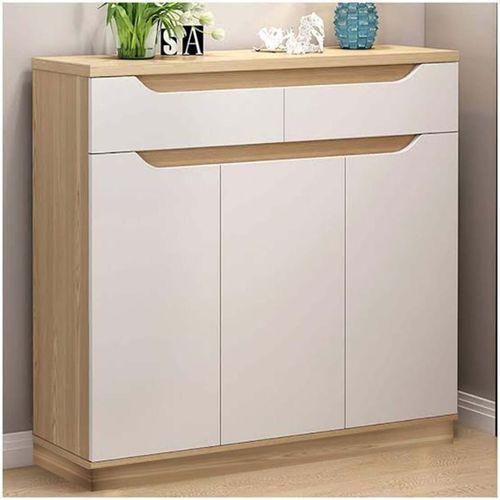 MDF Shoe Cabinet – White & Wood | SU26 | 120 × 40 × 100 cm