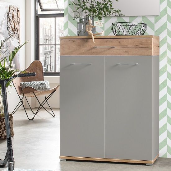 MDF Shoe Cabinet – Wood & Grey | SU5 | 80 × 40 × 120 cm