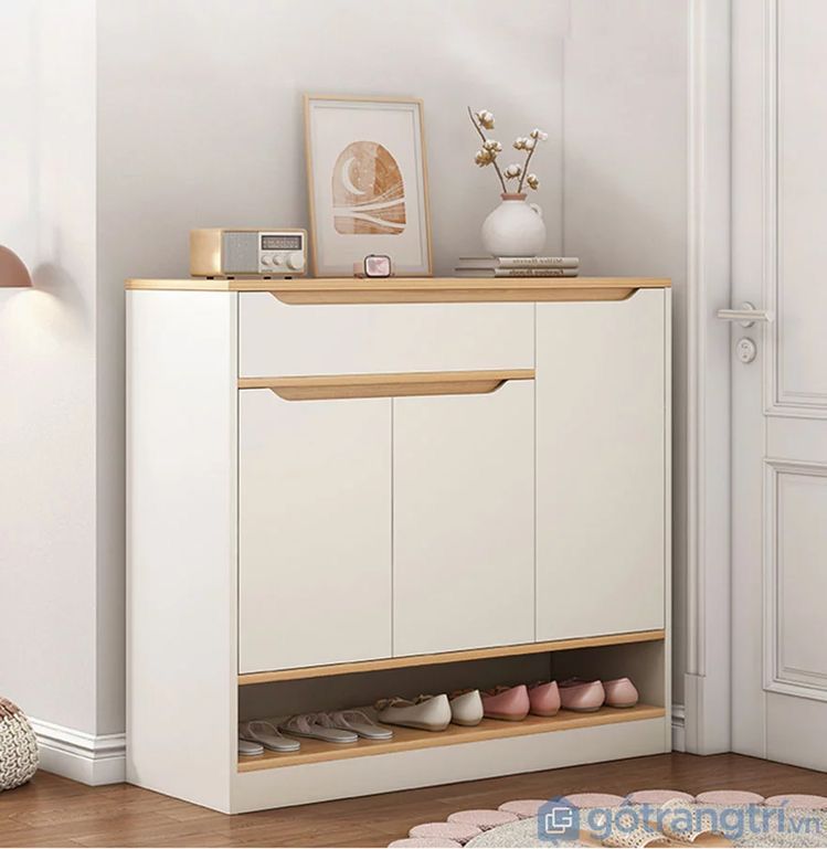 Shoe Cabinet SU9 – White & Wood – 120 × 40 × 100 cm