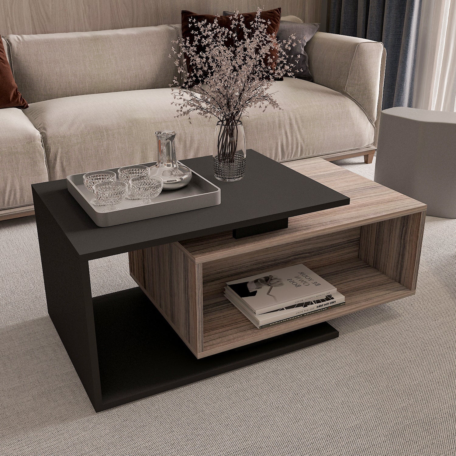 Nested Table Set TA32 | Black & Grey | MDF (3 Sizes: 40 × 50 × 60 cm)