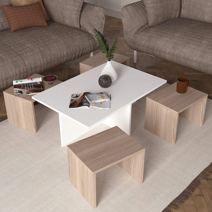 Rectangular Table TA37 | White & Wood | 100 × 60 × 45 cm – MDF