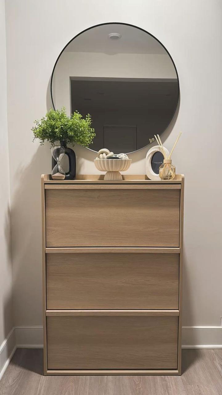 Modern Shoe Cabinet SU101 Natural Wood 80 × 30 × 100 cm – 3 Drawers
