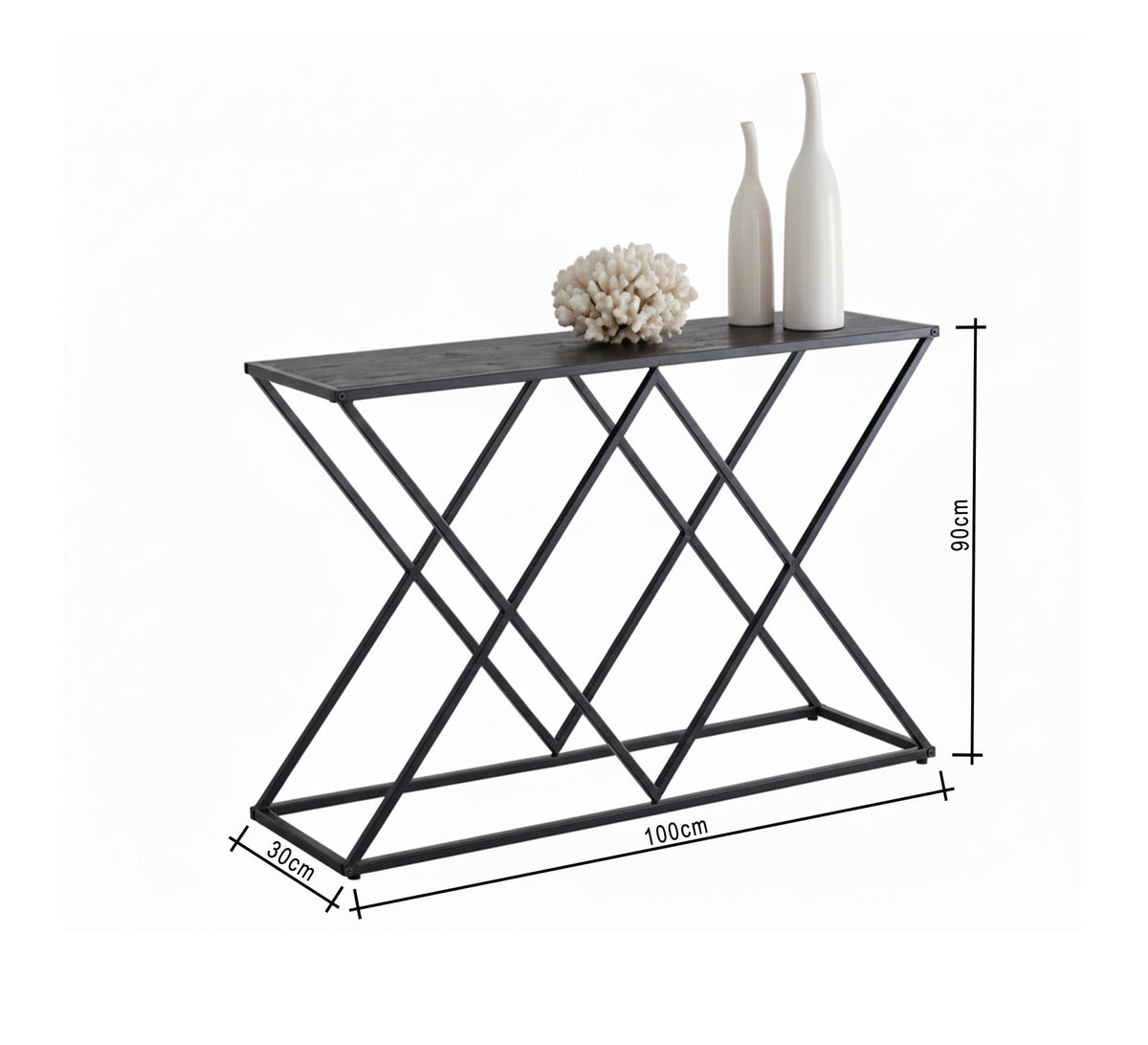 Modern Console KT107 Black 100 × 30 × 90 cm – Steel × MDF