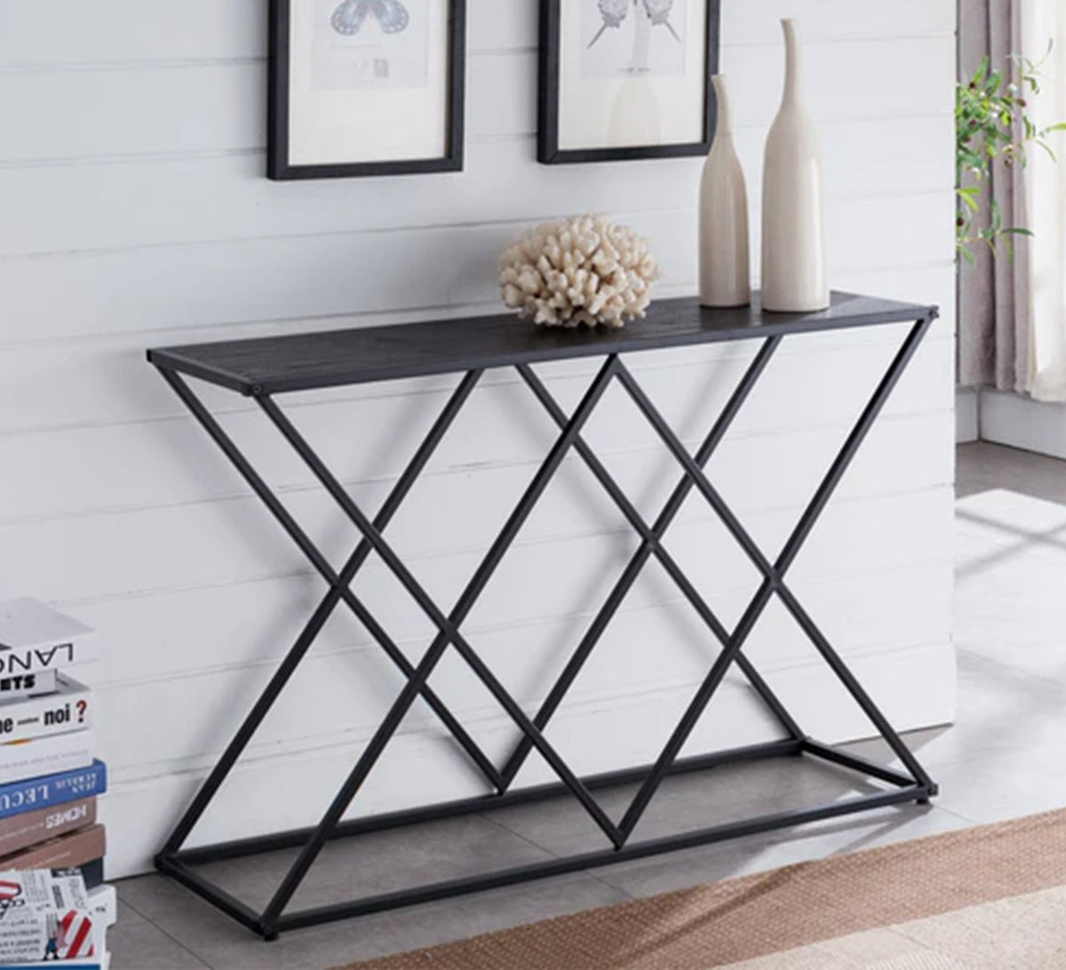 Modern Console KT107 Black 100 × 30 × 90 cm – Steel × MDF