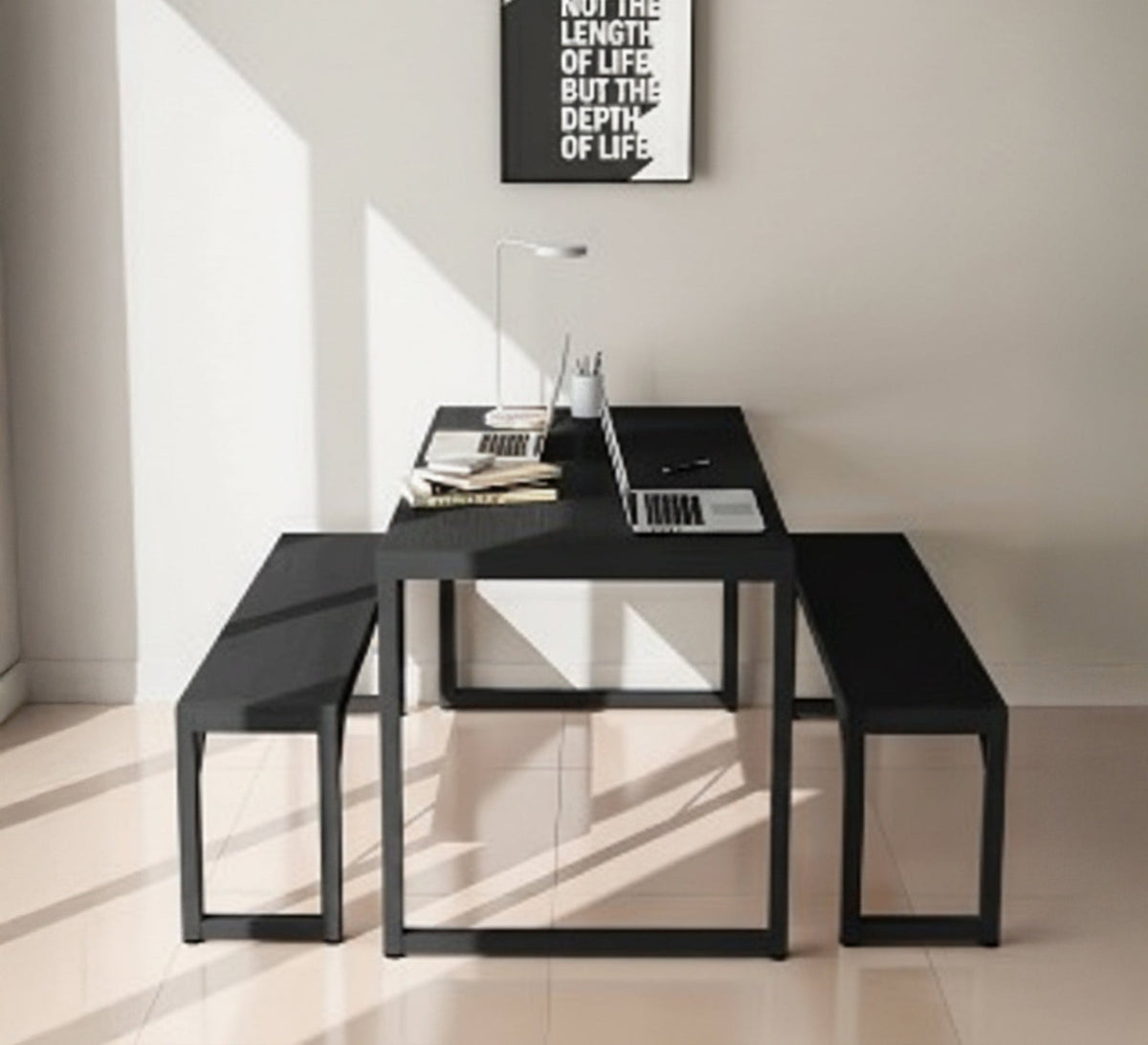 Modern Table Set SF102 Black 120×80 cm – Metal × MDF