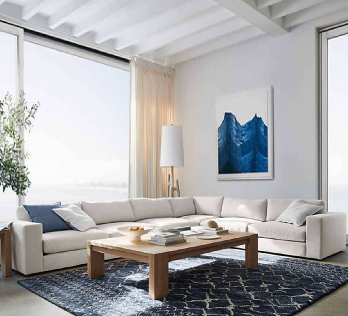 Off-White L-Shaped Sectional Sofa RA107 380×280 cm – Beech Wood