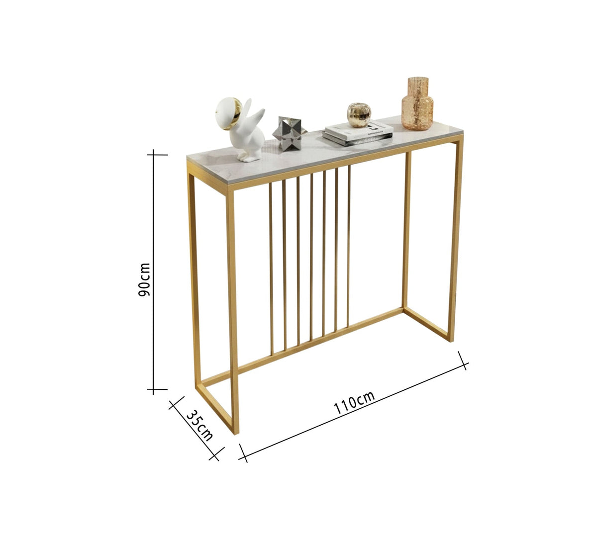 Modern Console KT109 White × Gold 110 × 35 × 90 cm – Steel × Marble