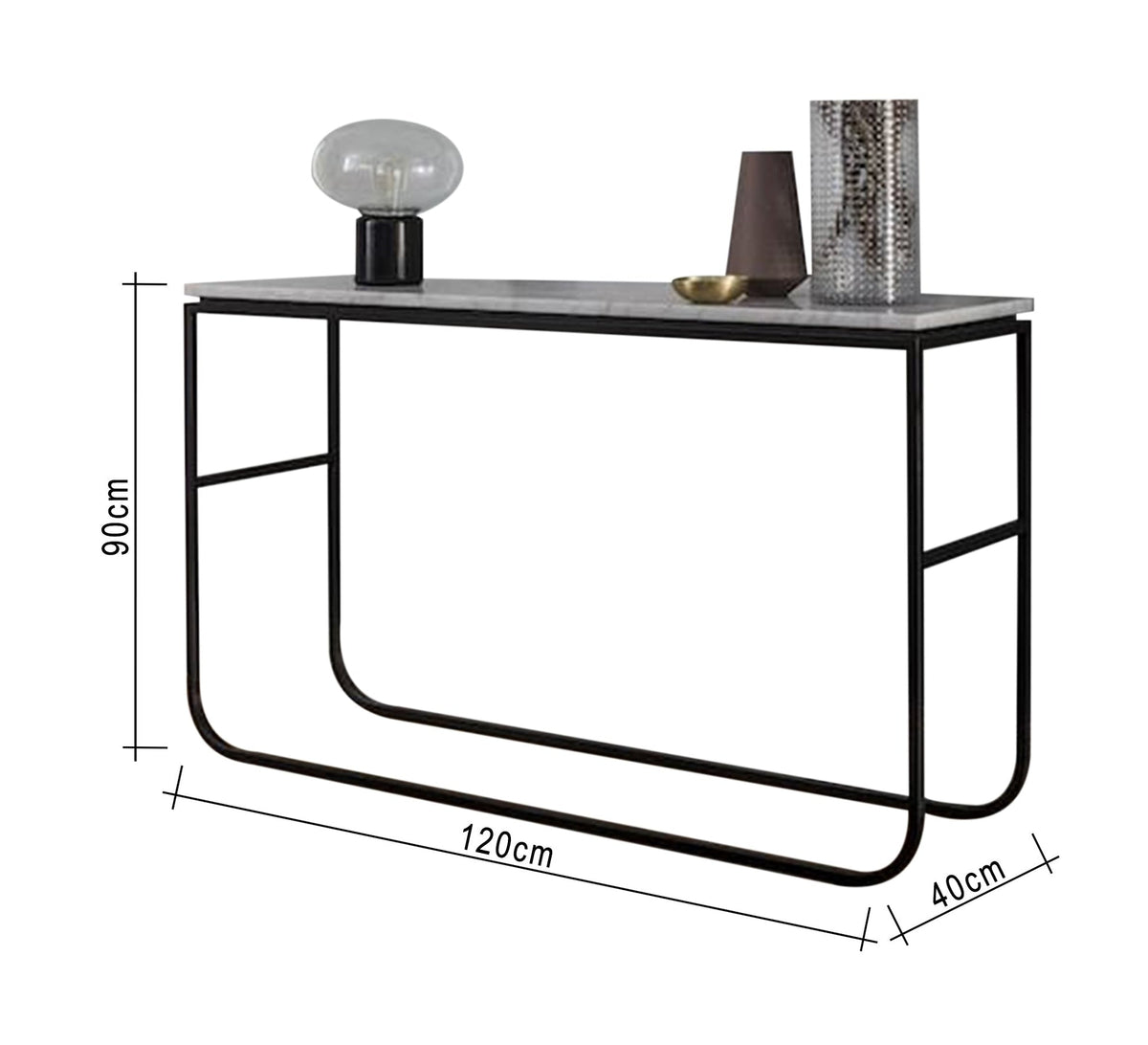 Modern Console KT115 Black 120 × 40 × 90 cm – Steel × Marble