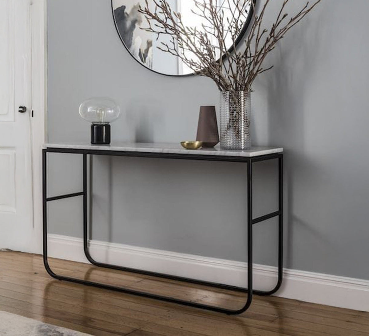 Modern Console KT115 Black 120 × 40 × 90 cm – Steel × Marble