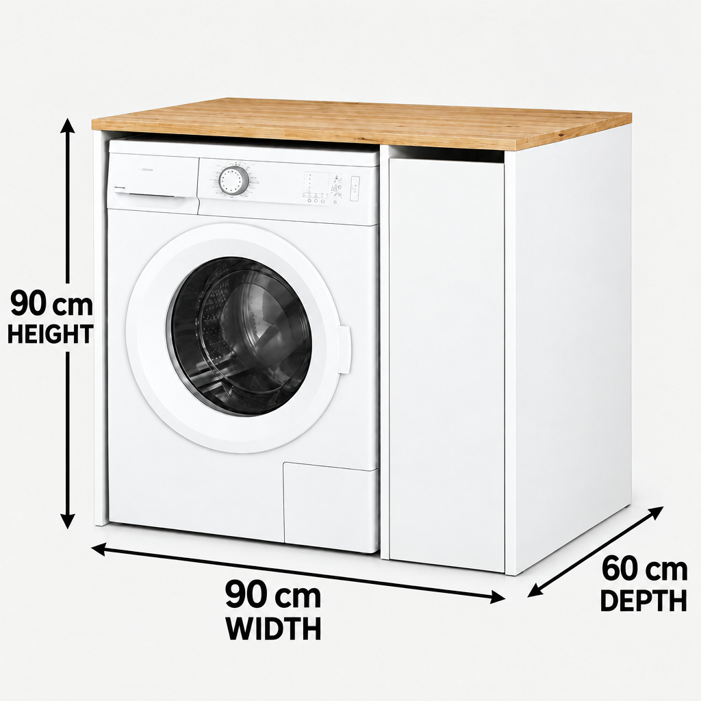 White & Wood Washing Machine Cabinet – 90 × 60 × 90 cm | BU17