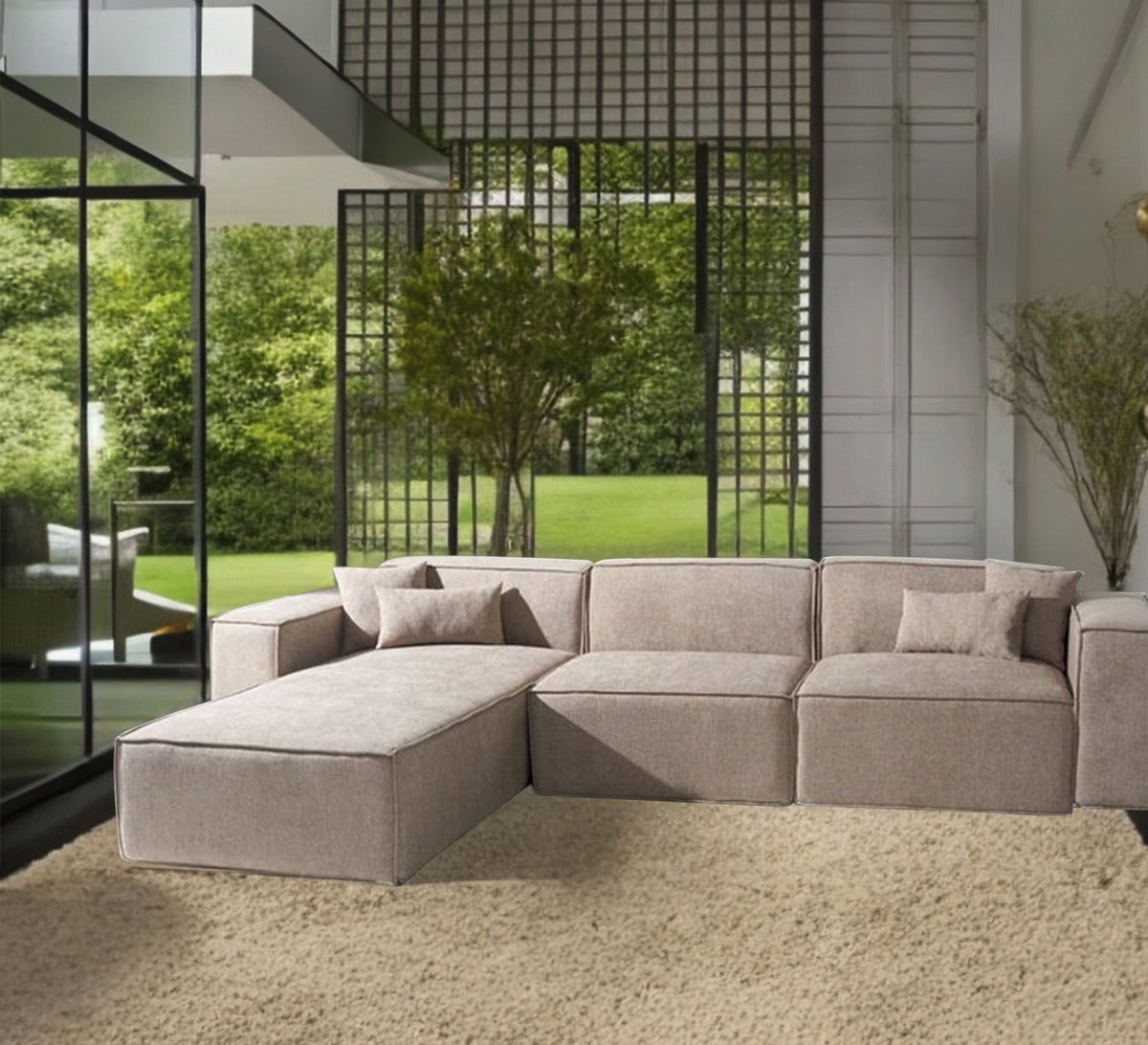 Beige Cafe L-Shaped Sectional Sofa RA116 280×180×70 cm – Natural Beech Wood