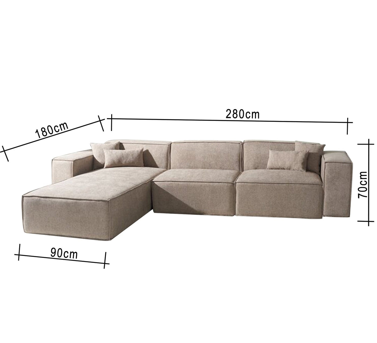 Beige Cafe L-Shaped Sectional Sofa RA116 280×180×70 cm – Natural Beech Wood