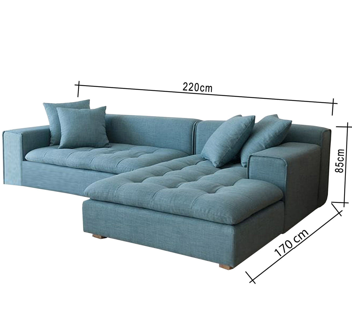 Blue L-Shaped Sectional Sofa RA106 220×85×85 cm – Luxury Tufted (Capitonné)
