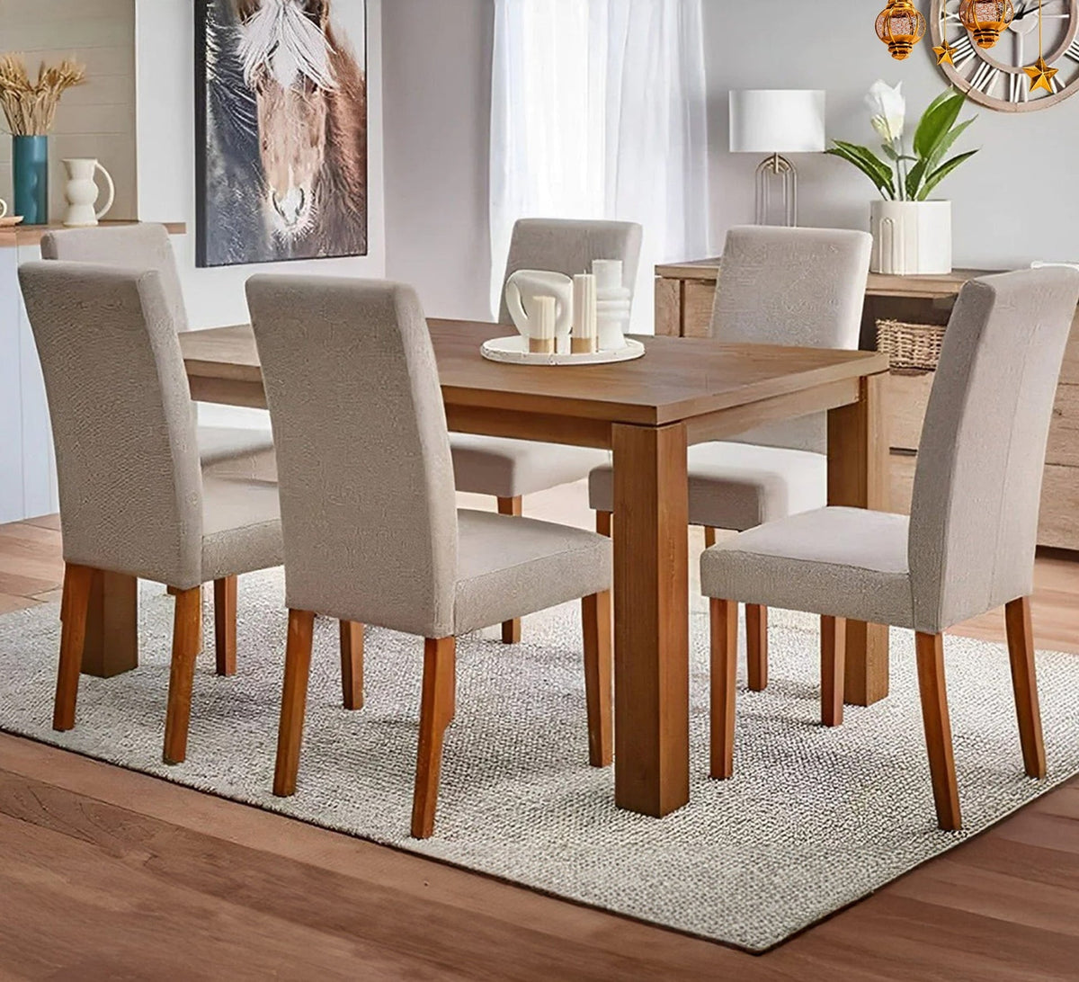 Modern Dining Room Set SF107 Beige × Brown 180×80 cm – Natural Counter Wood
