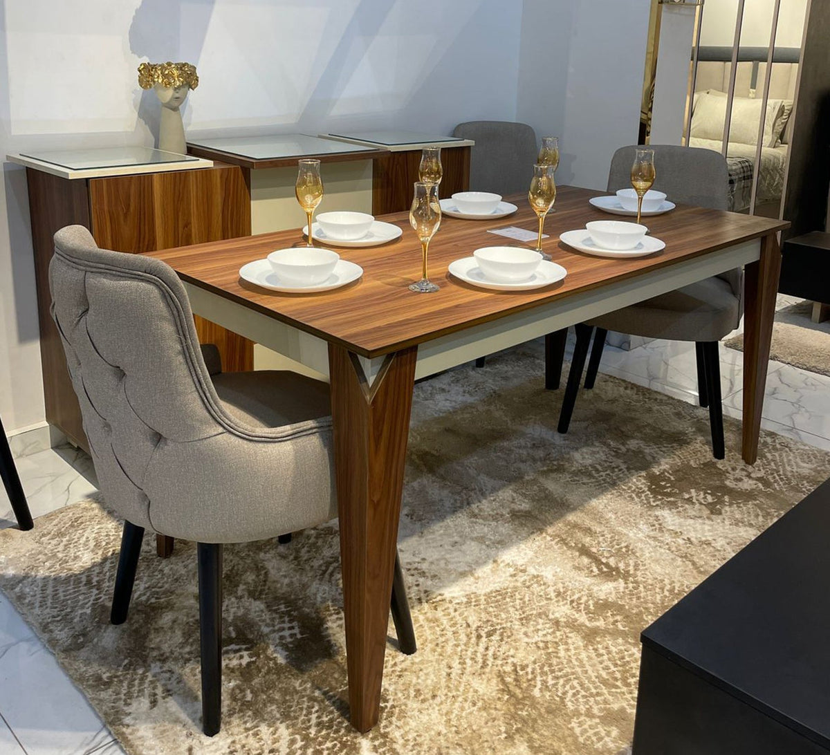 Modern Dining Room SF108 Brown × White 160×90 cm – MDF Wood