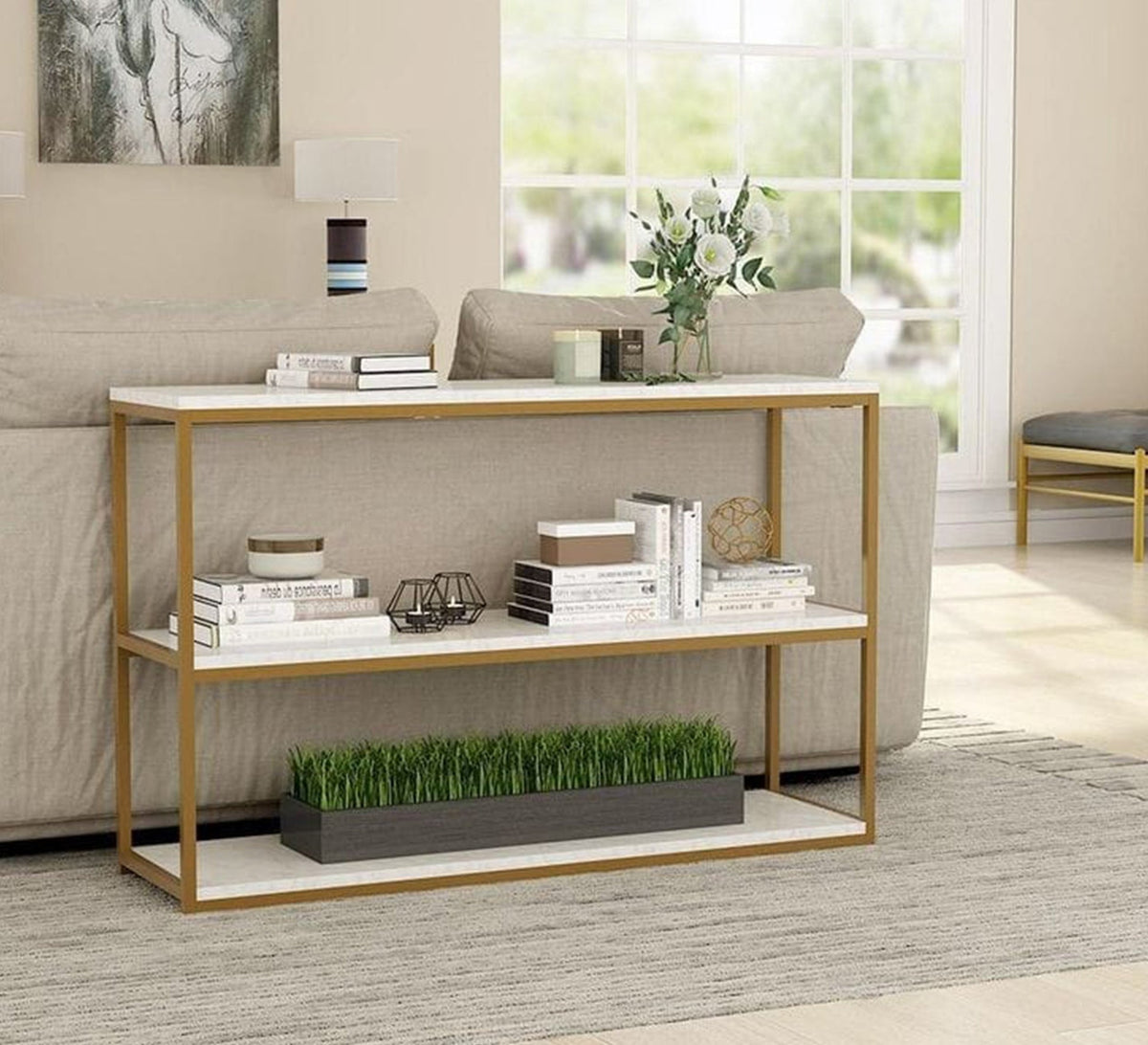 Modern Console KT105 Gold 120 × 40 × 90 cm – Steel × MDF