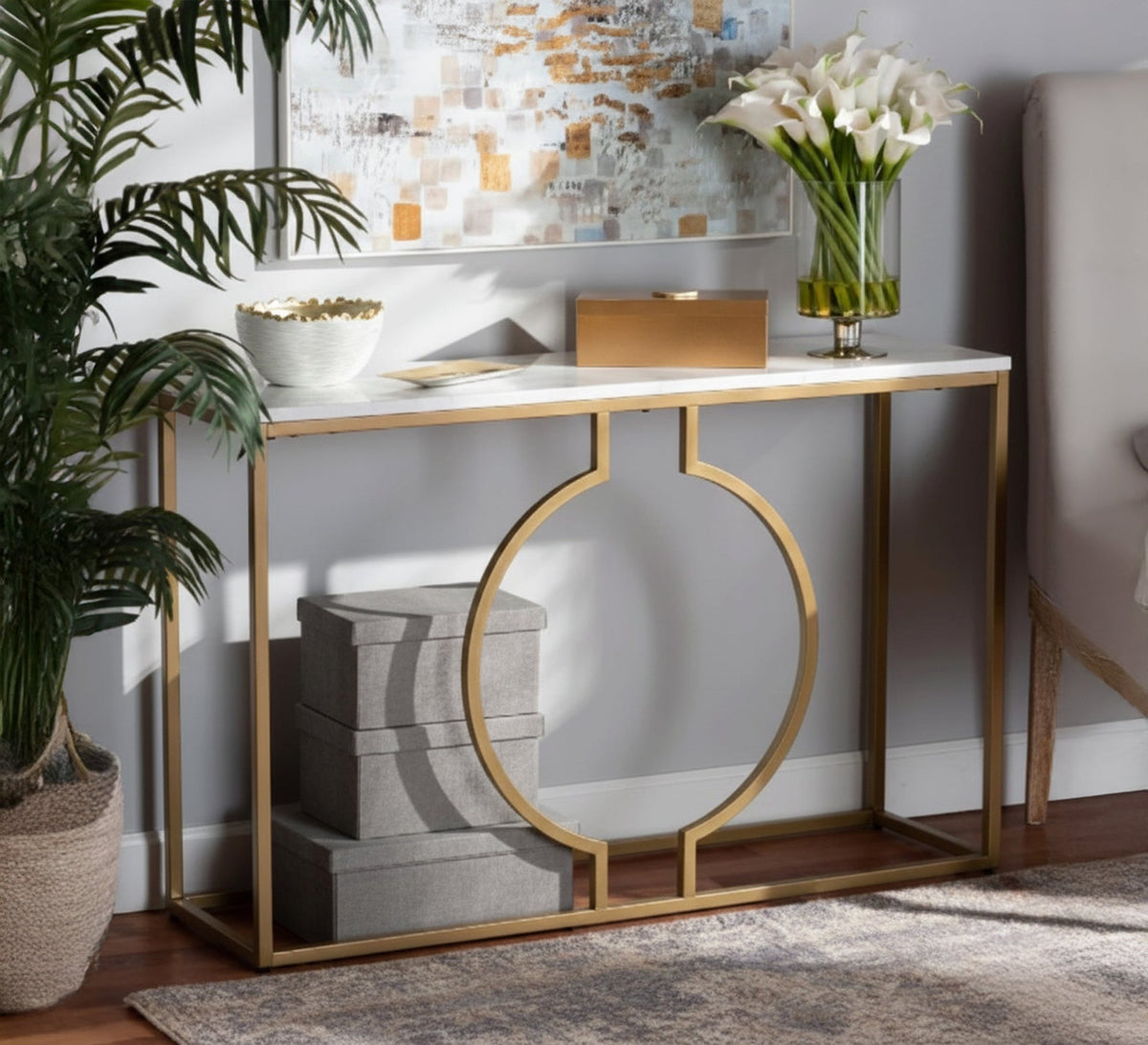 Luxurious Console KT108 Gold × Carrara Marble 140 × 30 × 90 cm