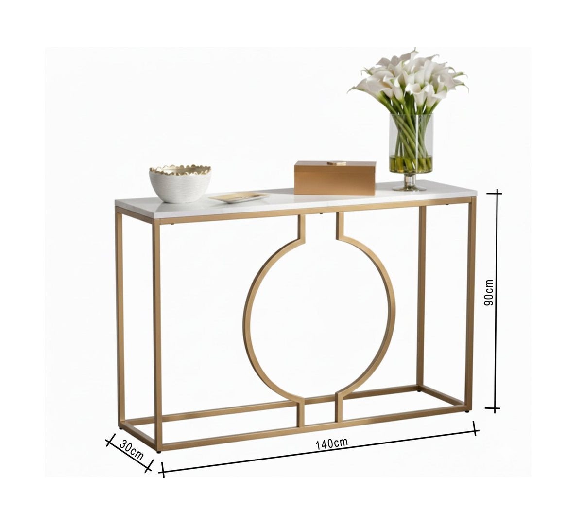 Luxurious Console KT108 Gold × Carrara Marble 140 × 30 × 90 cm