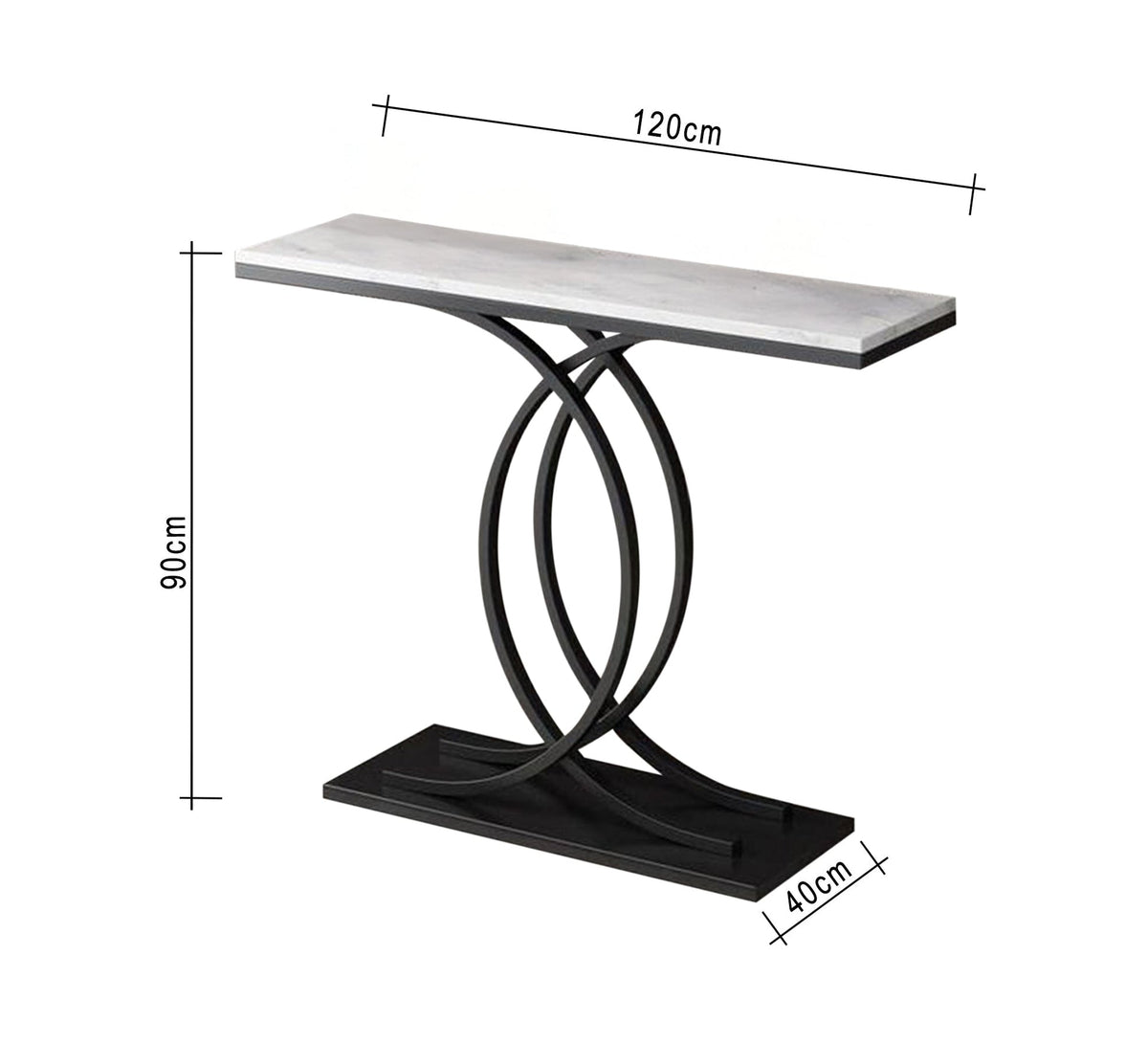 Modern Console KT110 Black × White Marble 120 × 40 × 90 cm – Coated Iron