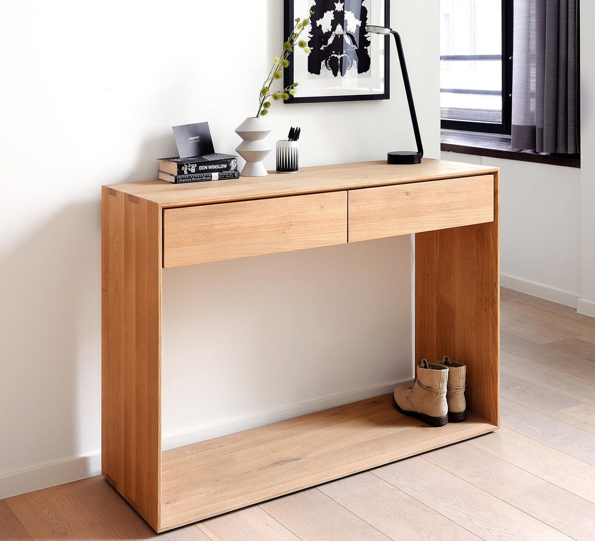 Modern Wooden Console KT111 Beige 110 × 35 × 90 cm – Natural Swedish Wood