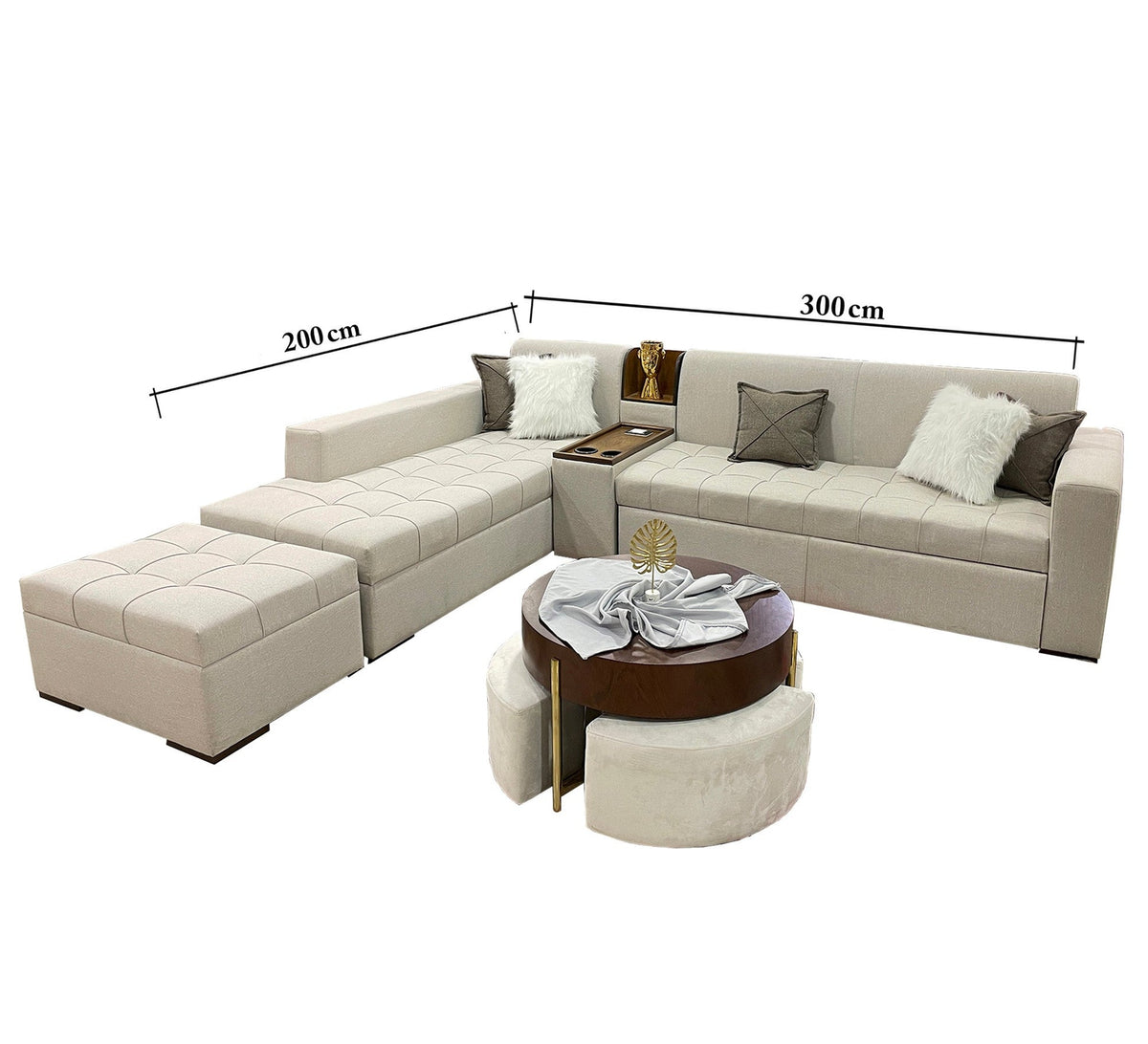 Multifunctional L-Shaped Corner Sofa RA118 Beige – Premium Linen