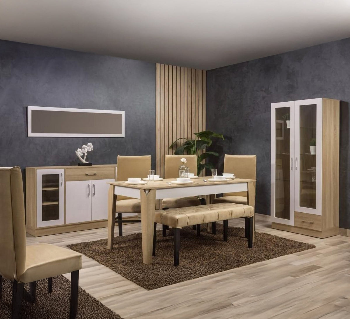Modern Dining Room SF104 Wooden Beige × White – Imported HPL Wood
