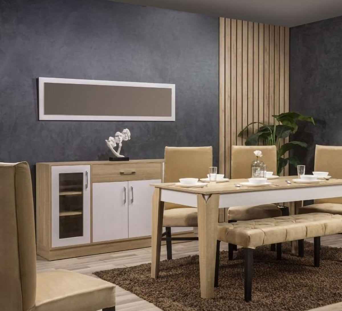 Modern Dining Room SF104 Wooden Beige × White – Imported HPL Wood