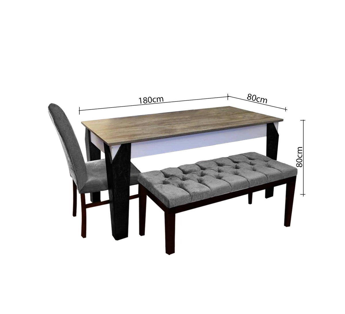 Modern Dining Room Set SF106 Grey × Black 180×80 cm – Natural Counter Wood