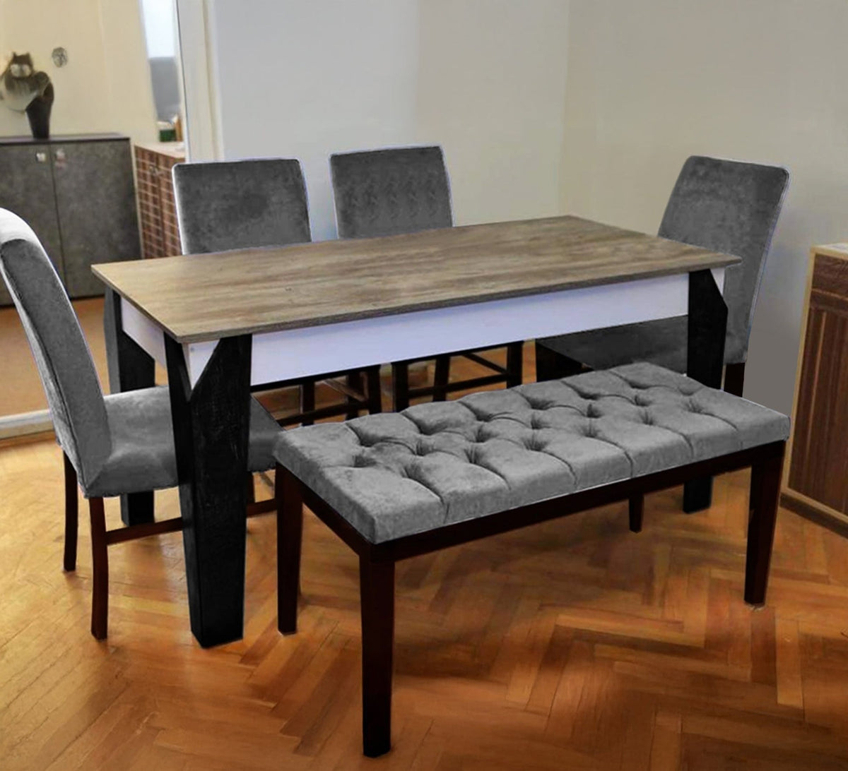 Modern Dining Room Set SF106 Grey × Black 180×80 cm – Natural Counter Wood