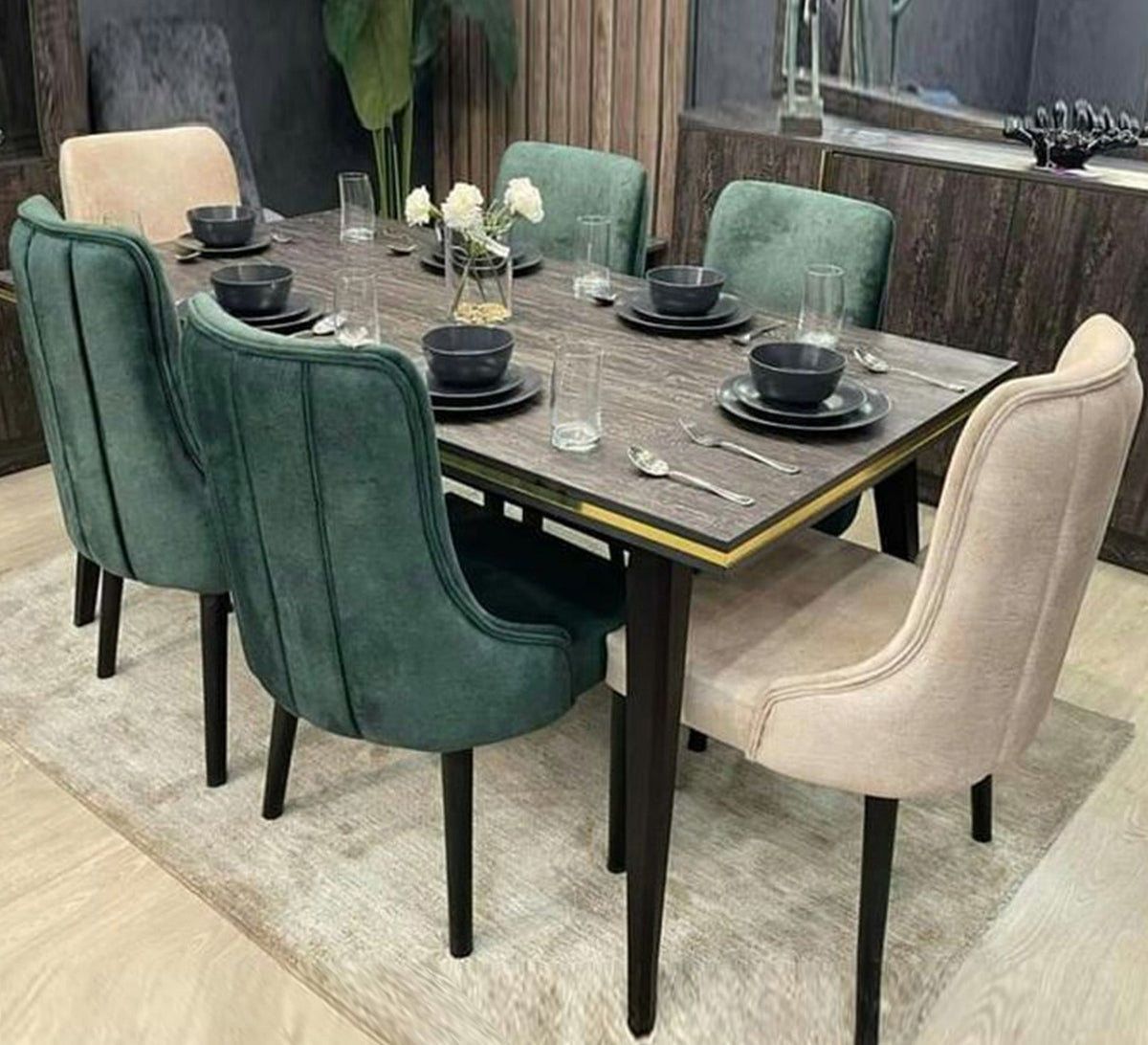 Classic Modern Dining Room SF105 Olive Green 180×90 cm – Natural Beech Wood
