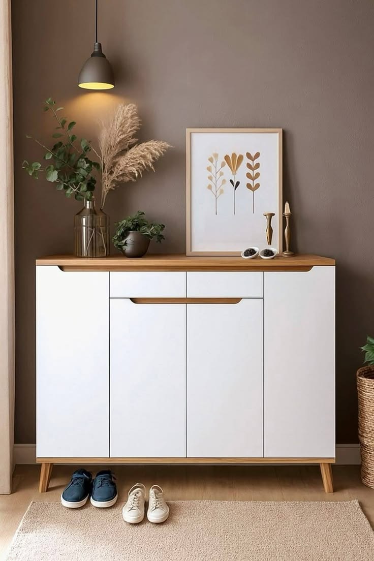 MDF Shoe Cabinet – White & Wood | SU1 | 140 × 40 × 100 cm