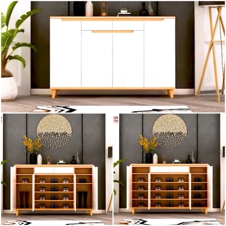 MDF Shoe Cabinet – White & Wood | SU1 | 140 × 40 × 100 cm