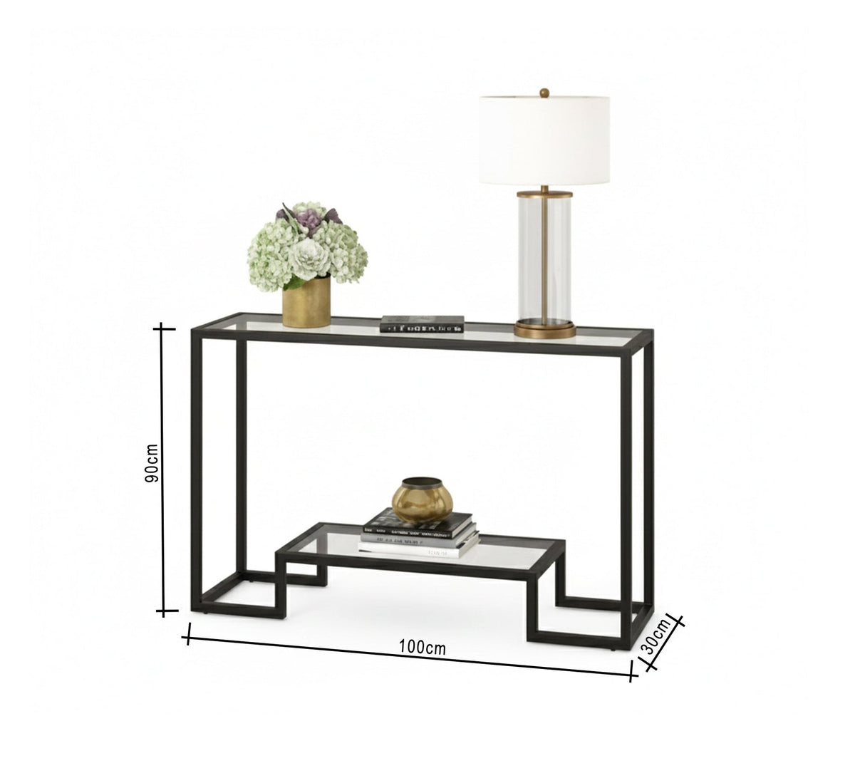Modern Console KT106 Black 100 × 30 × 90 cm – Metal × Glass