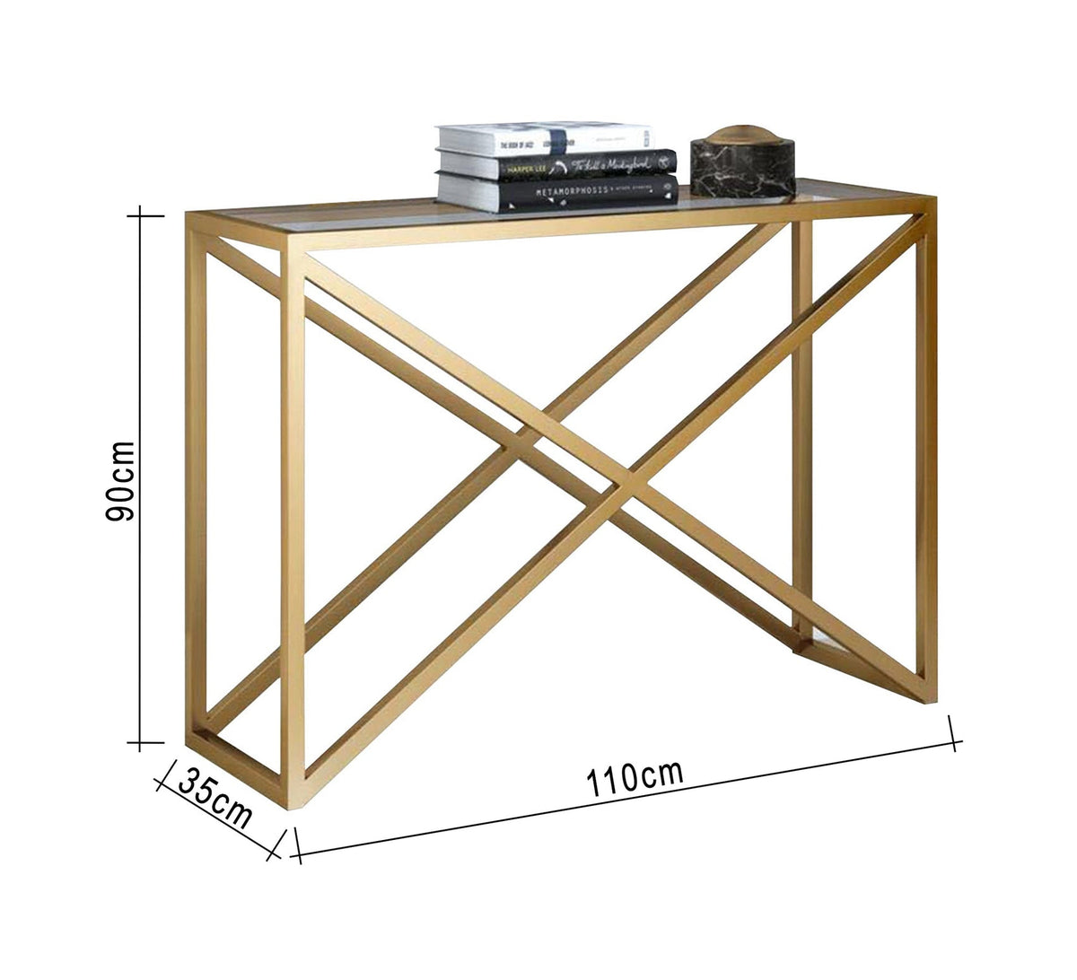 Modern Console KT114 Gold 110 × 35 × 90 cm – Metal × Glass