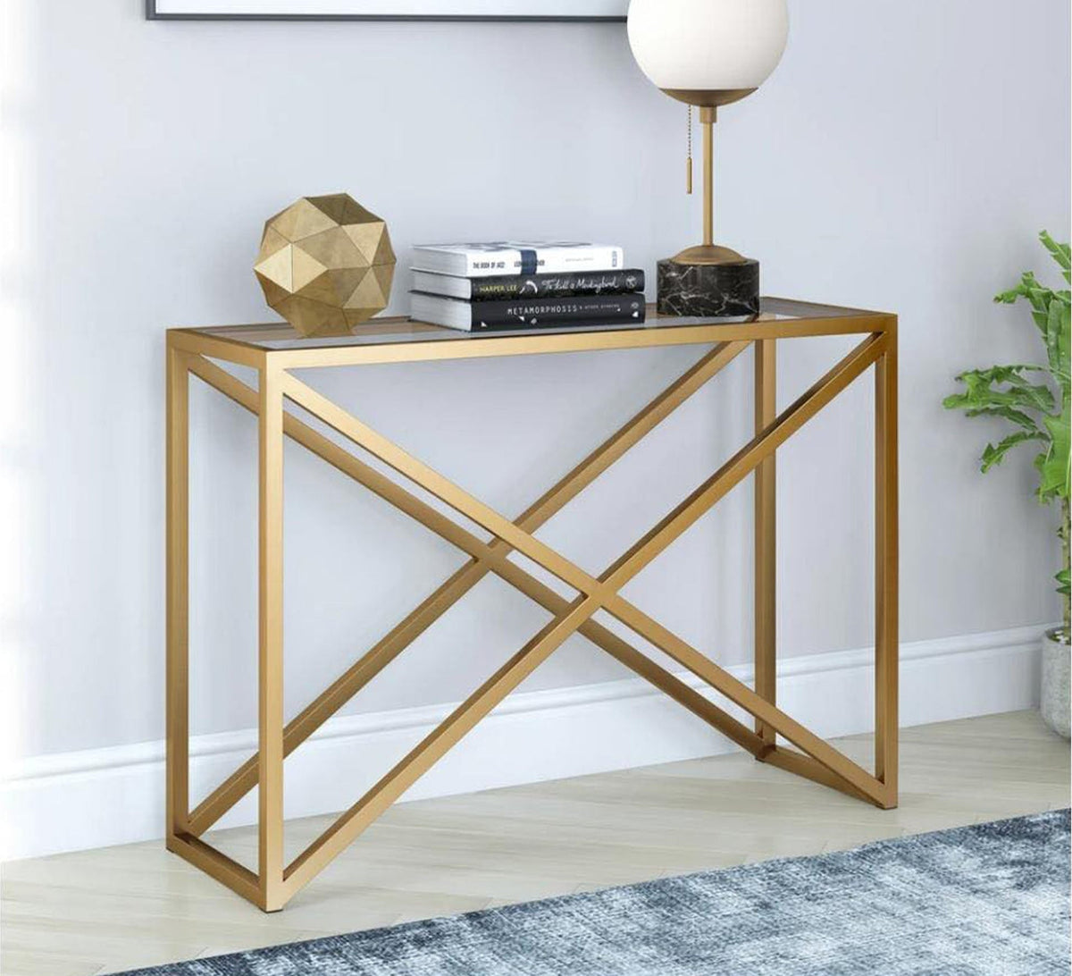 Modern Console KT114 Gold 110 × 35 × 90 cm – Metal × Glass