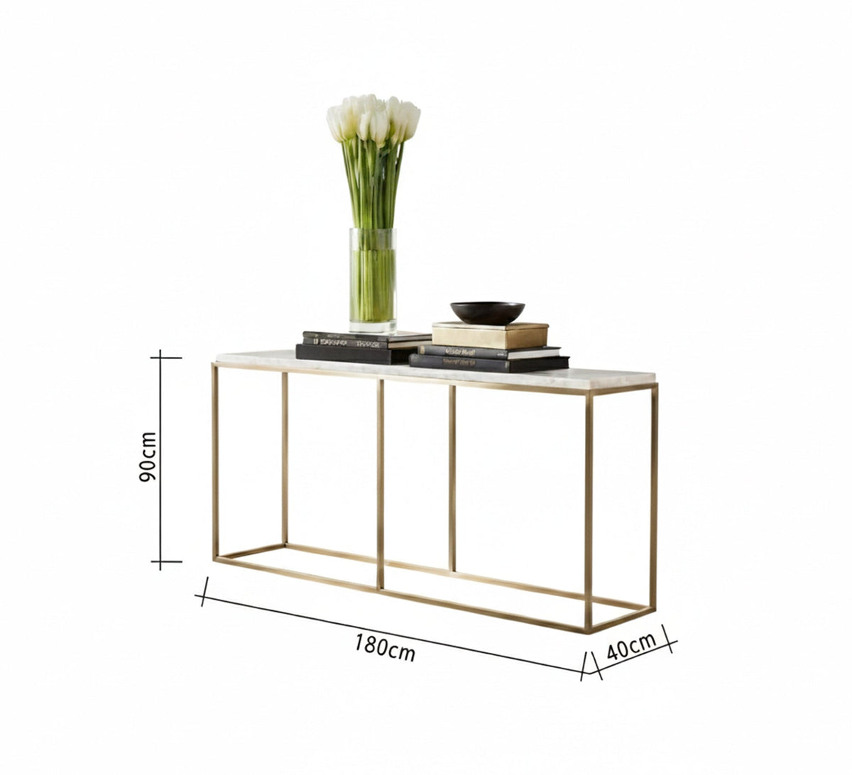 Modern Console KT113 Gold 120 × 35 × 180 cm – Steel × MDF