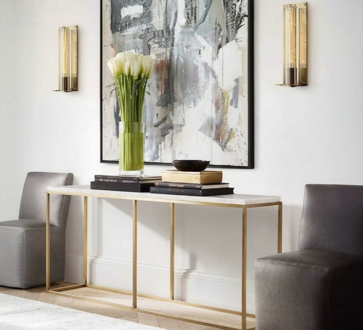 Modern Console KT113 Gold 120 × 35 × 180 cm – Steel × MDF