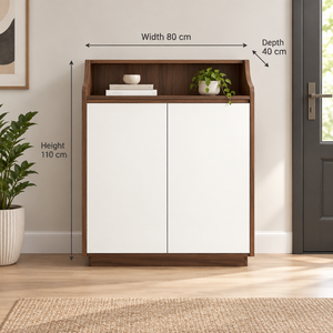 Modern walnut and white shoe cabinet, width 80 cm, depth 40 cm, height 110 cm
