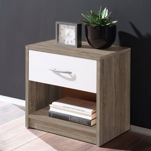 Grey-brown wood-effect and white nightstand co47 with drawer and open shelf
