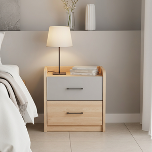 Light wood-effect and grey nightstand co25 with two drawers