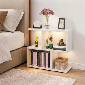 White geometric nightstand co49 with open bookshelf storage