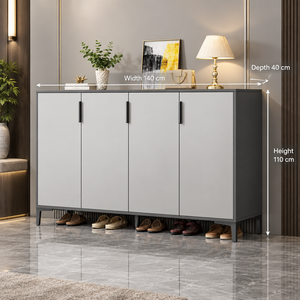 Modern light grey shoe cabinet, width 140 cm, depth 40 cm, height 110 cm