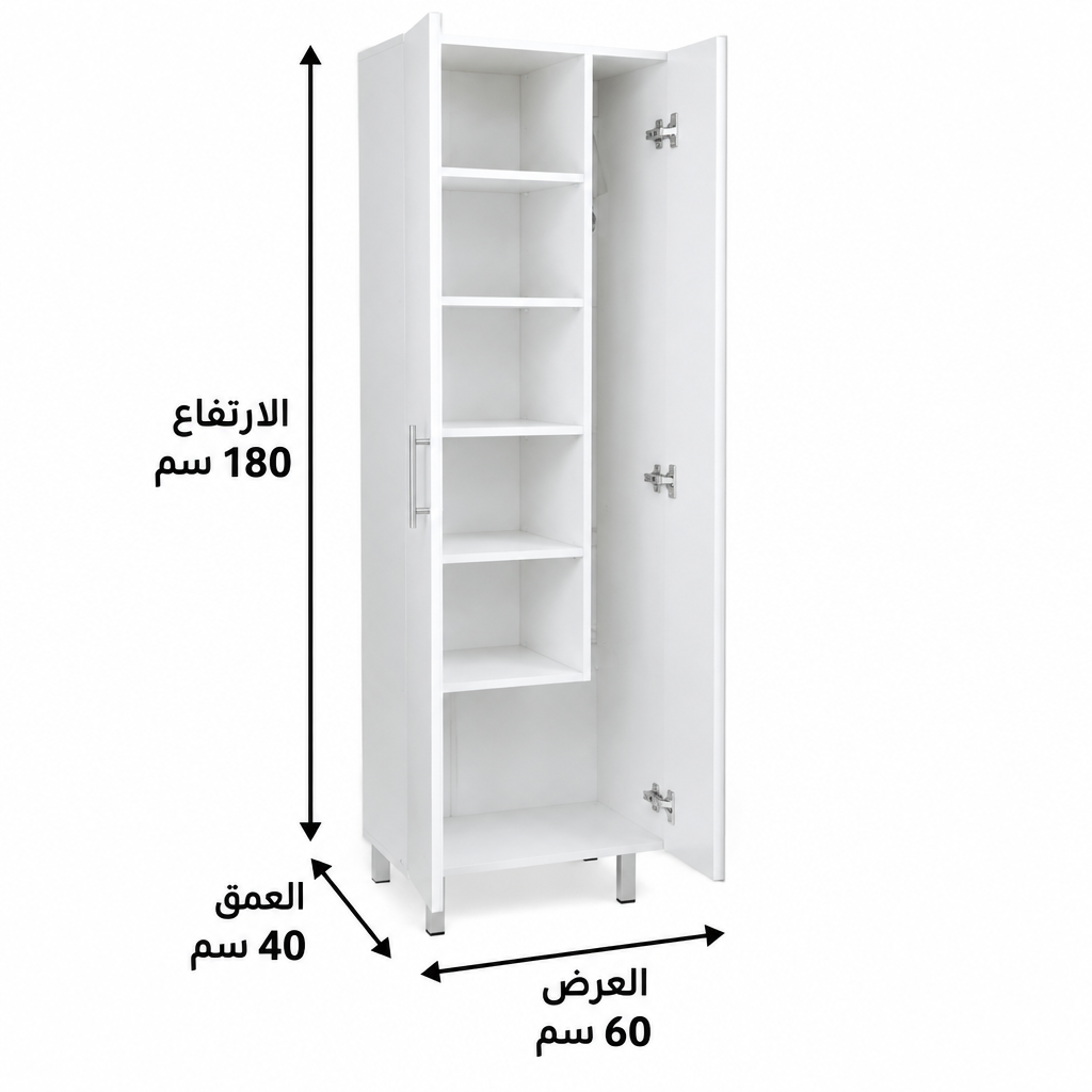 مقاسات وحدة الحمام BU34: العرض 60 سم والارتفاع 180 سم والعمق 40 سم